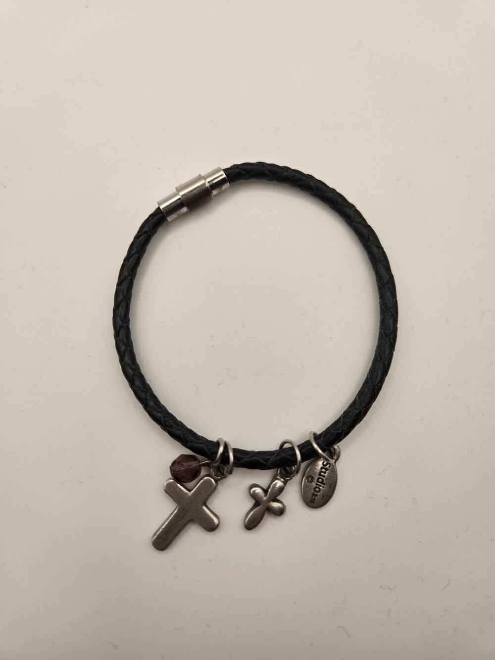 Studio 3:16 Christian Braided Black leather Charm Bracelet